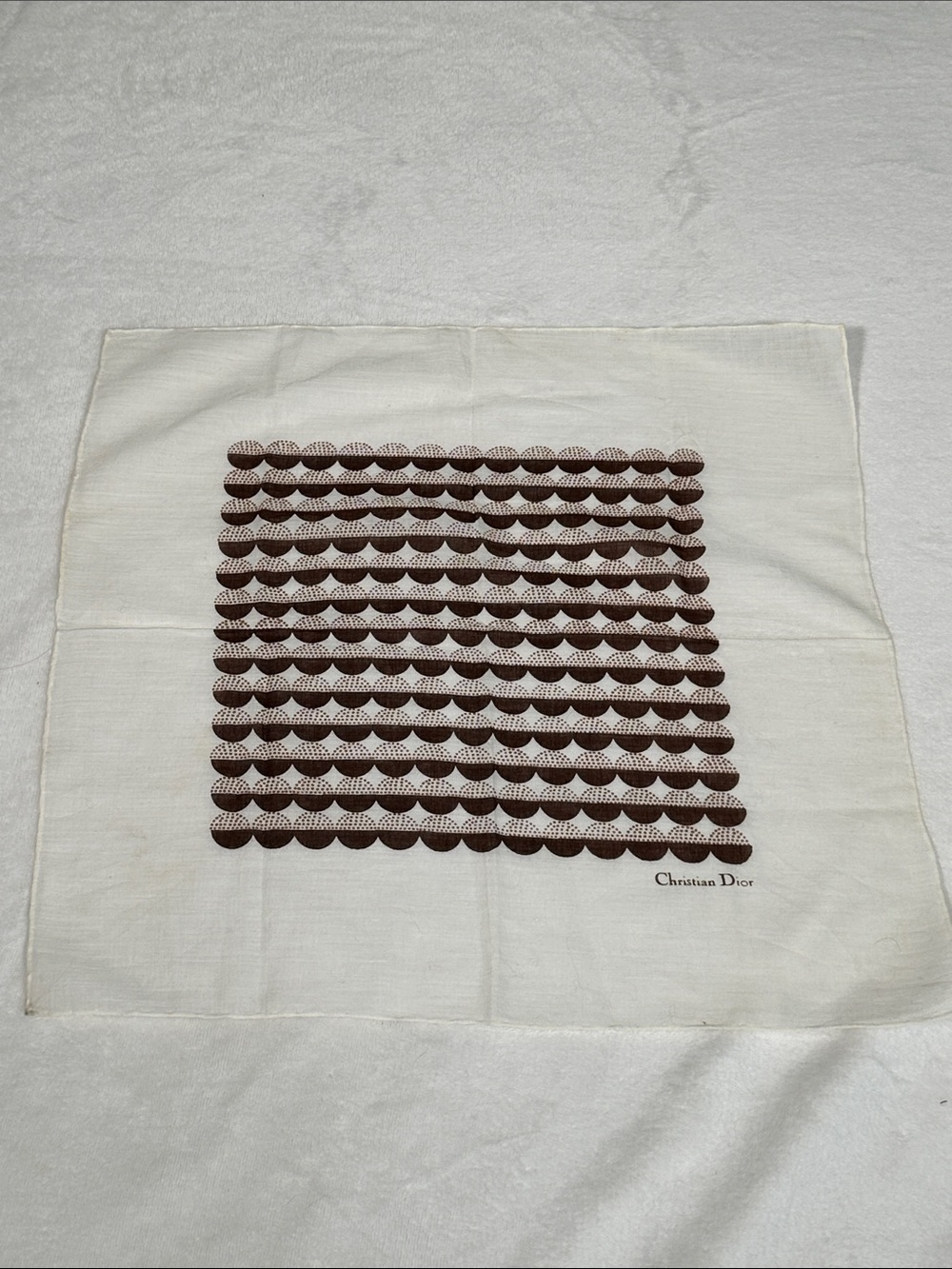 Dior Cream and Brown Scalloped Pattern Square Scarf
